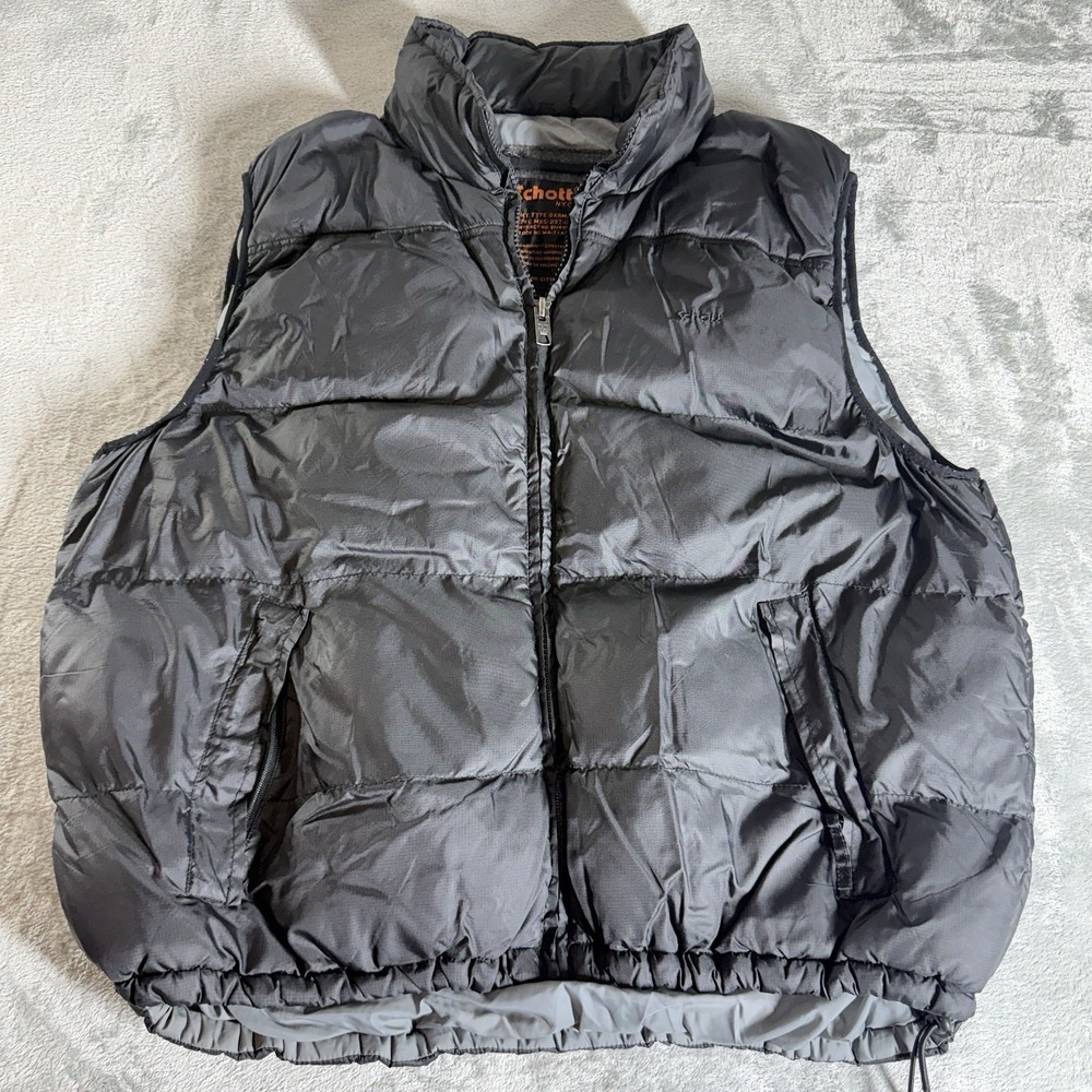 Schott Vest Mens 3XL Black Puffer Army Type Garment Hidden Hood